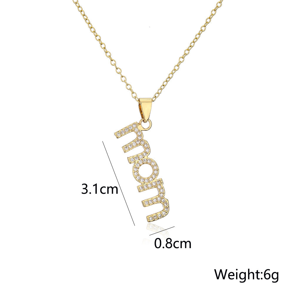 Collar con colgante de circonita para mamá, chapado en cobre de 18 quilates
