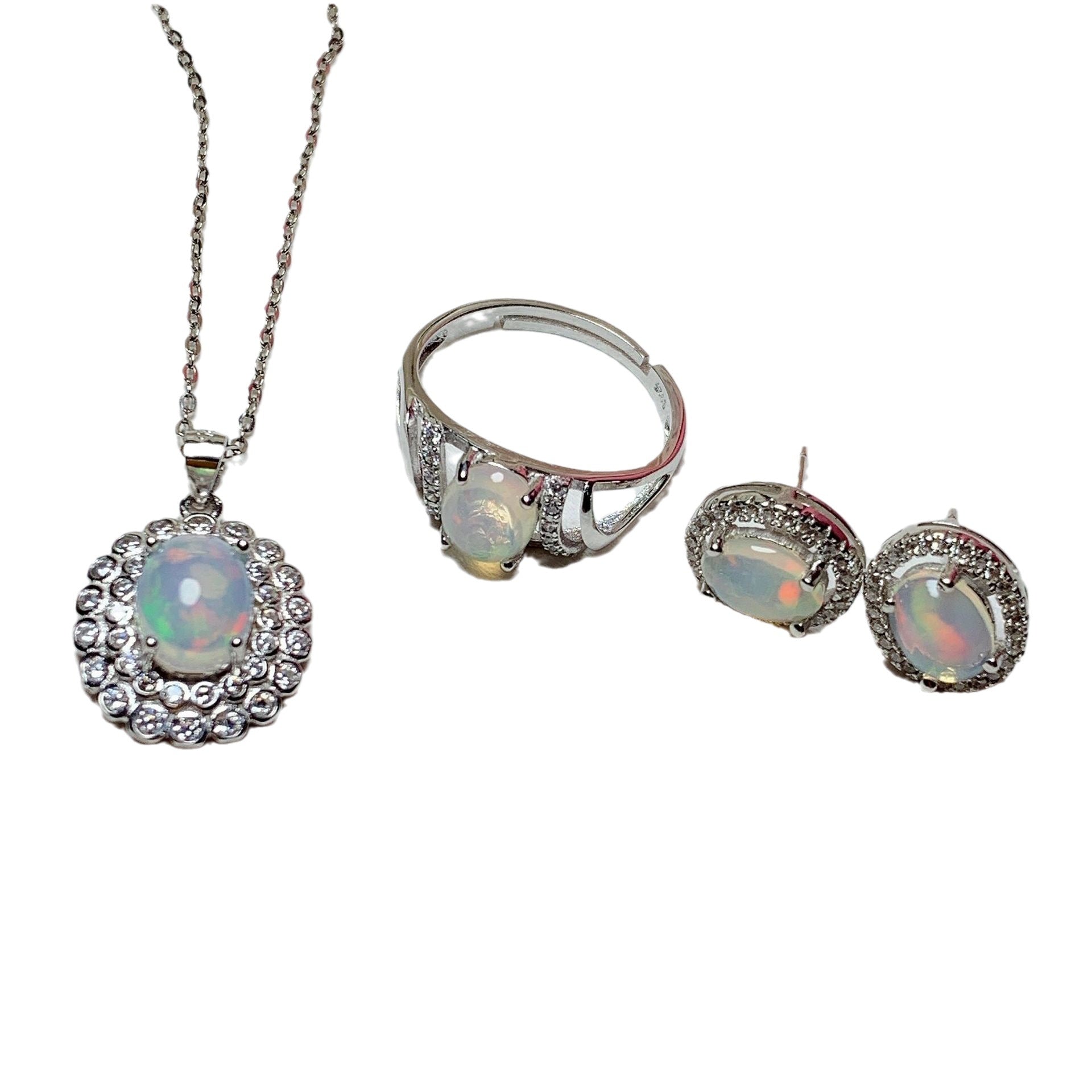 Joyería de Gemas de Colores Plata 925 con Incrustaciones de Ópalo, Elegante, Sencilla y a la Moda