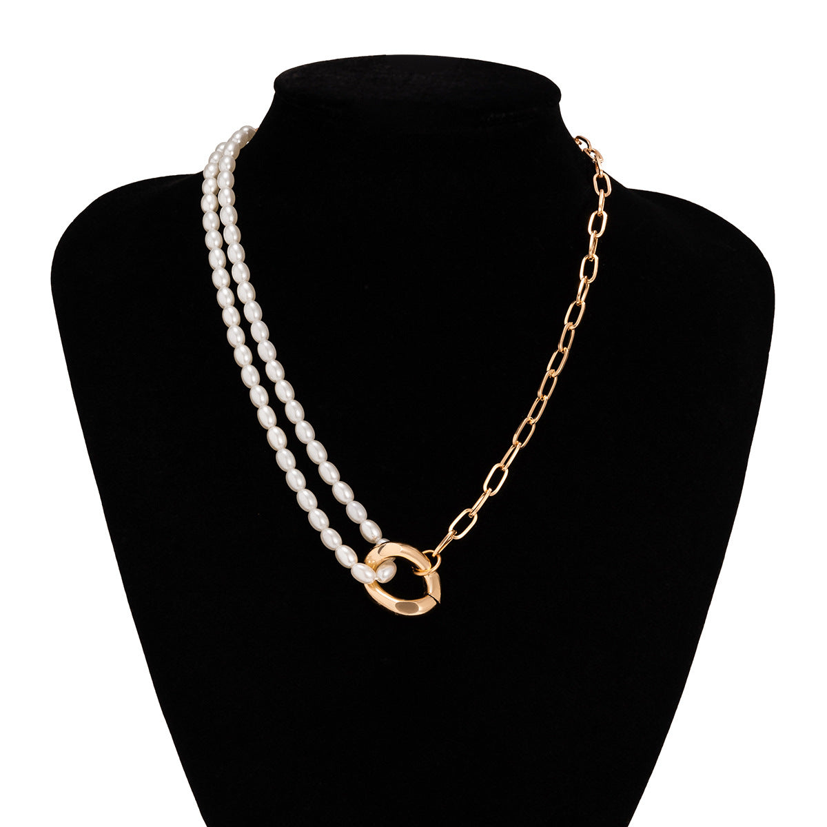 Women's Cross Chain Button Pearl Woven Necklace