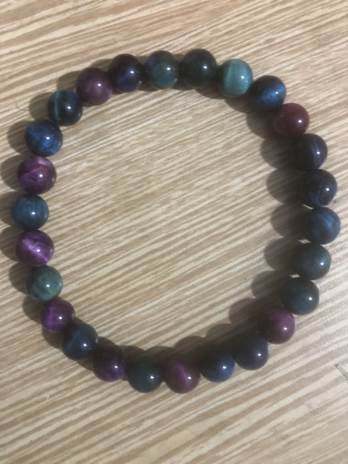Pulsera elástica de ojo de tigre verde natural con cuentas