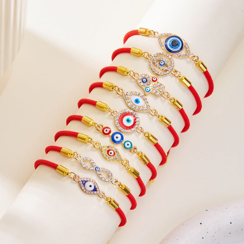 Evil Blue Eyes Alloy Oil Dripping Devil's Eye Diamond-embedded Pull Bracelet