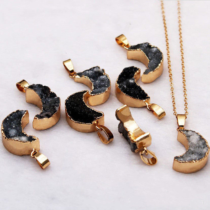 Collar con forma de luna de cuarzo de cristal curativo con baño electrolítico de 18k