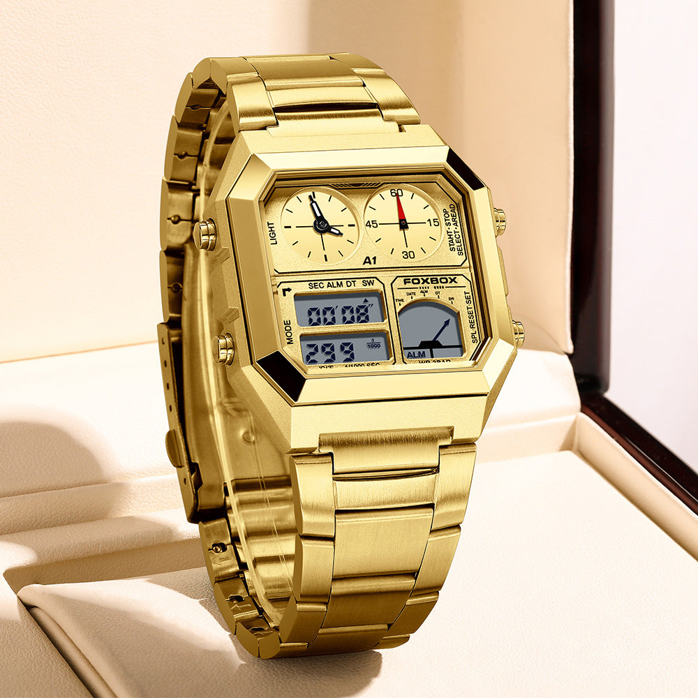 Multifunktionale wasserdichte Sportuhr mit dualem Display, Wecker und Leuchtfunktion