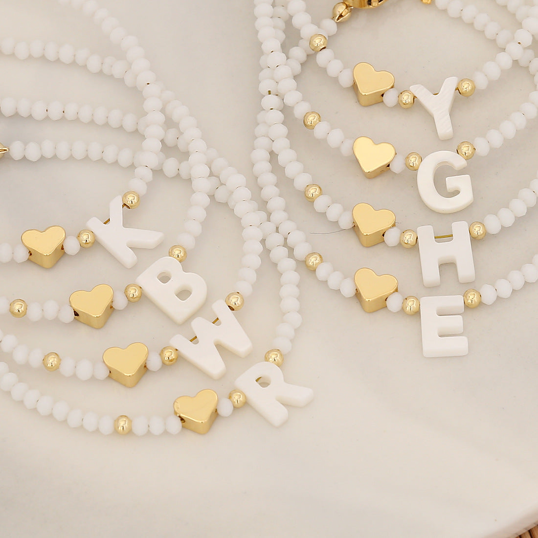 26 Letters White Shell Beaded Bracelet Women Metal Love Design Bracelet Jewelry