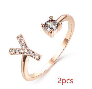 Nuevo Diseño Anillo Ajustable con Letra Inicial 26 Joyería de Moda para Mujeres Joyería Simple y Elegante