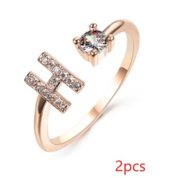 Nuevo Diseño Anillo Ajustable con Letra Inicial 26 Joyería de Moda para Mujeres Joyería Simple y Elegante