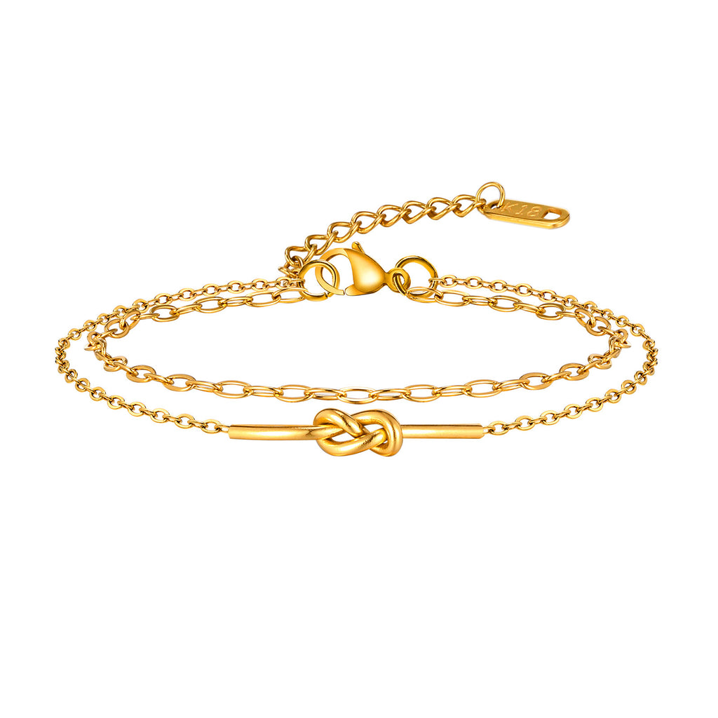 Versátil nueva pulsera doble de acero inoxidable anudada para mujer