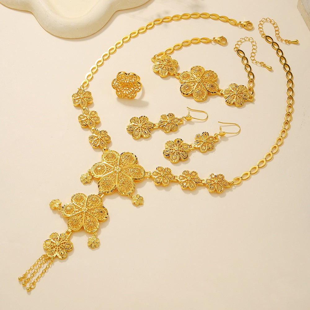 Braut Halskette Ohrringe Hohl Geschnitzter Schmuck