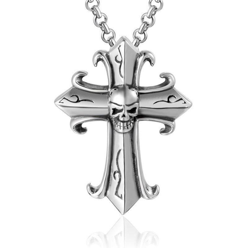 Gothic Vintage Kreuz Geisterkopf Herren Titanstahl Anhänger Halskette Mode Fashionmonger Punk Schmuck