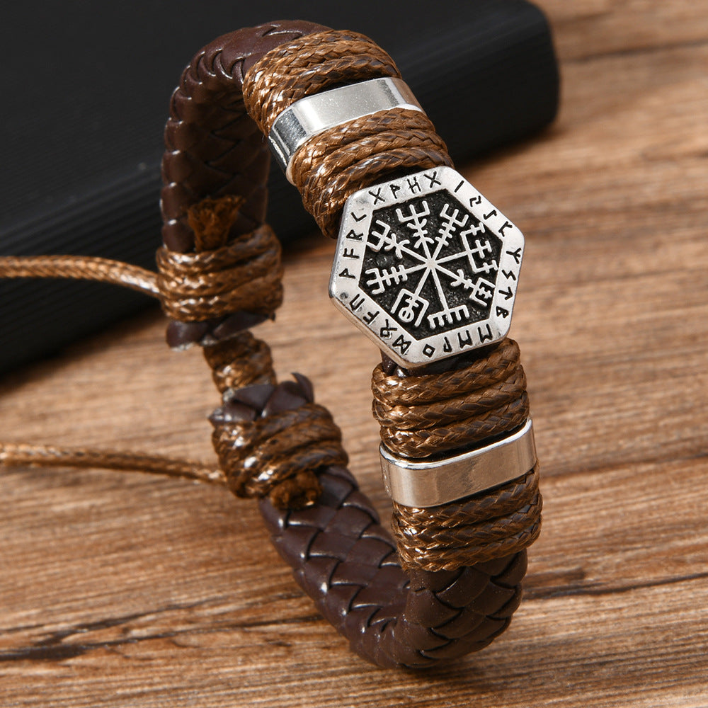 Retro Personality Trendy Oracle Compass Pu Leather Pull-out Men's And Women's Bracelet