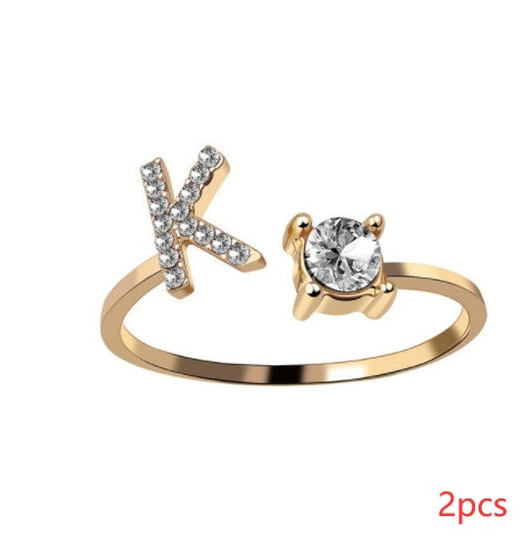 Nuevo Diseño Anillo Ajustable con Letra Inicial 26 Joyería de Moda para Mujeres Joyería Simple y Elegante