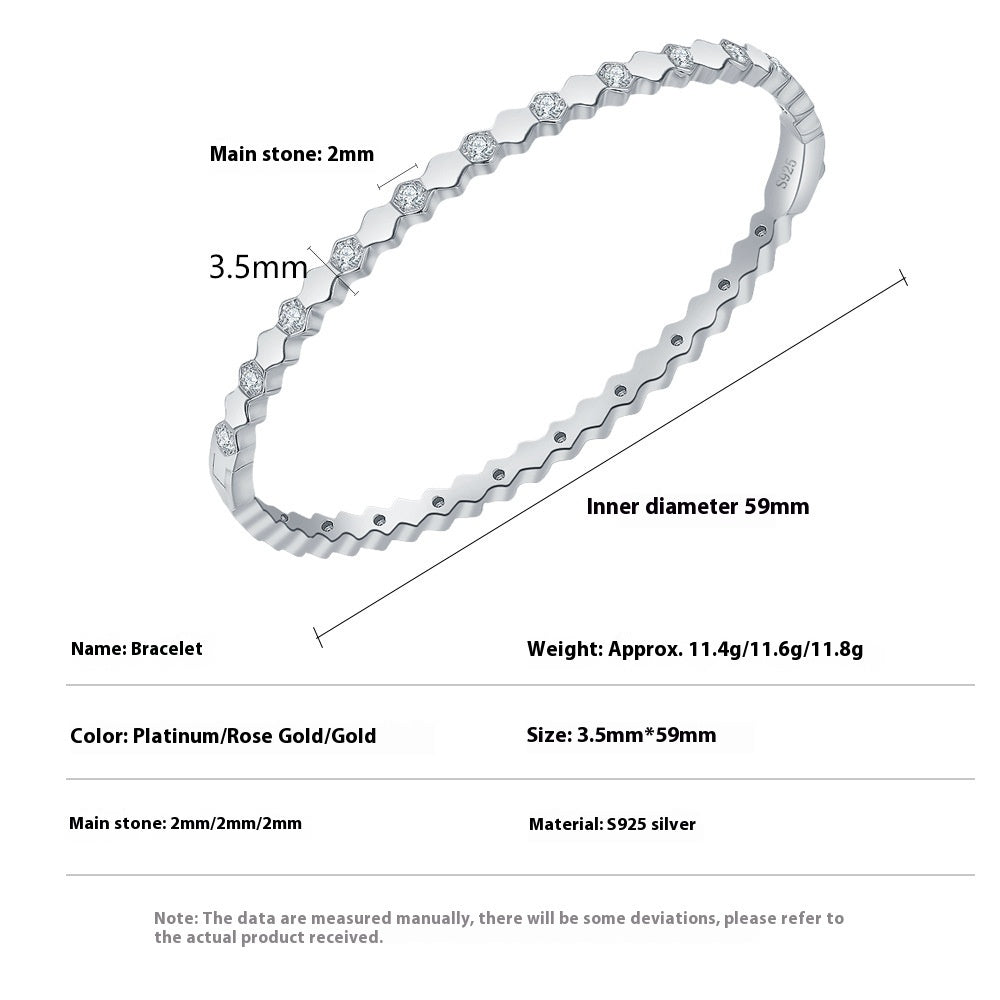 Hochwertiges 925er Silber Moissanit Wabenmuster Silberarmband
