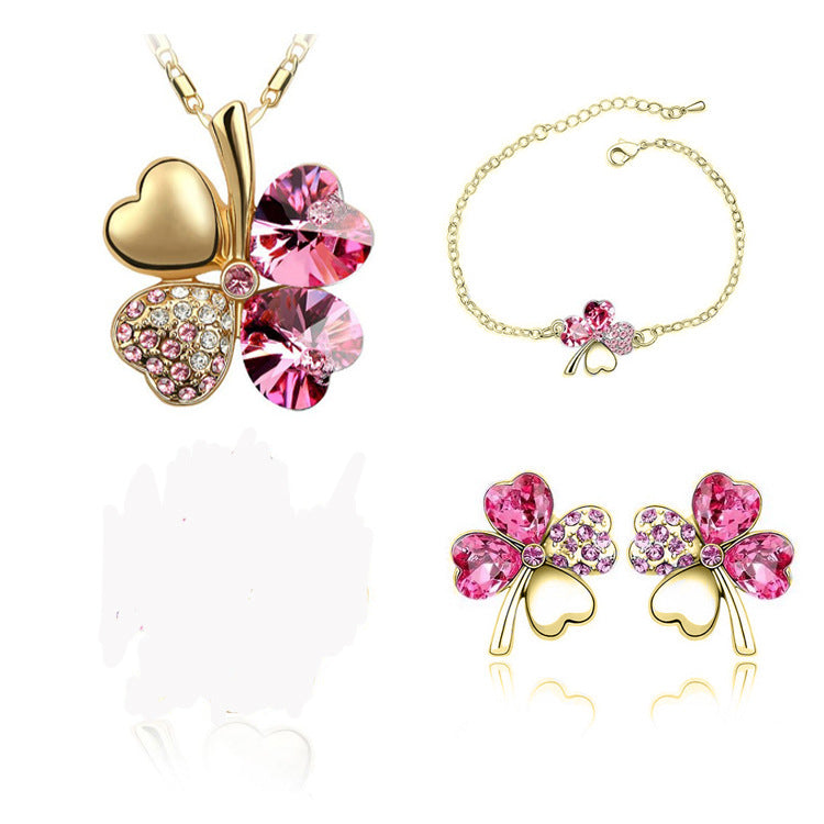 Kreatives vierblättriges Kleeblatt Kristallschmuck-Set