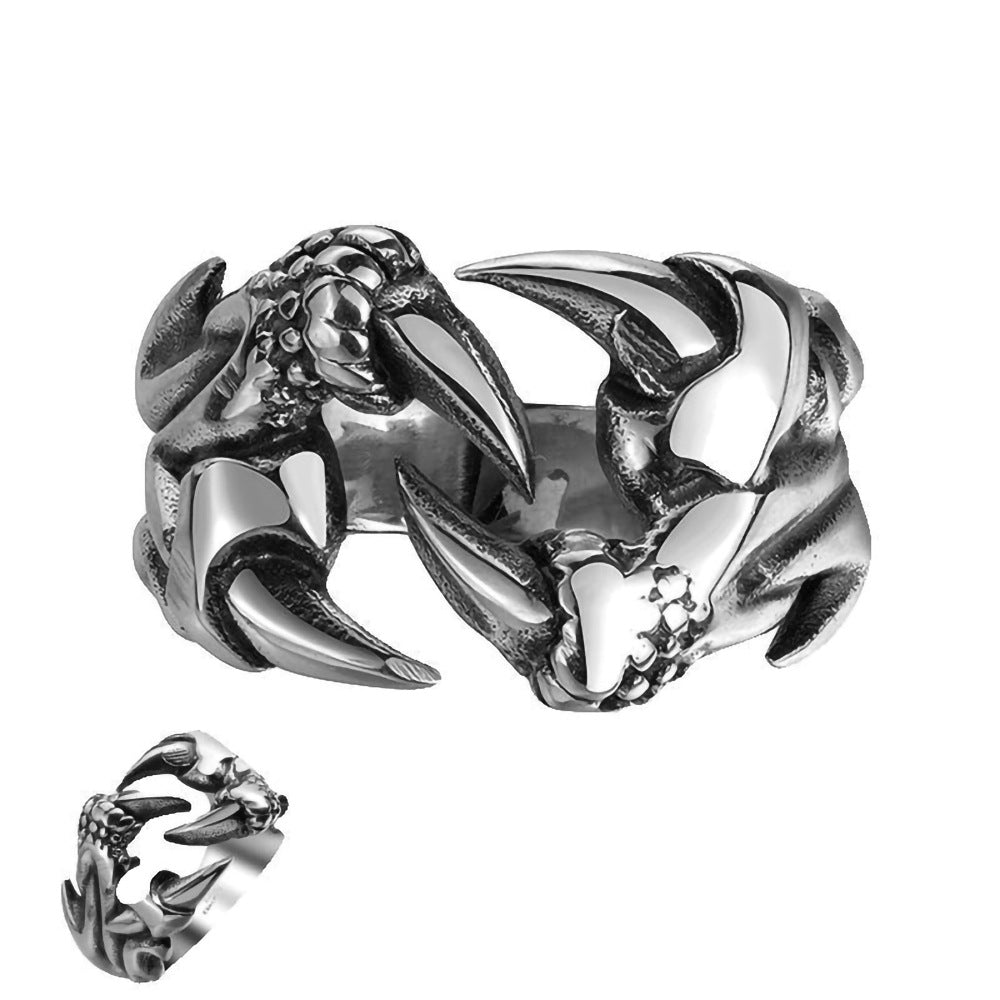 Anillo dominante de garra de dragón abierto para hombres, joyería punk cromada, anillos de fiesta con garra de dragón de acero de titanio para hombres