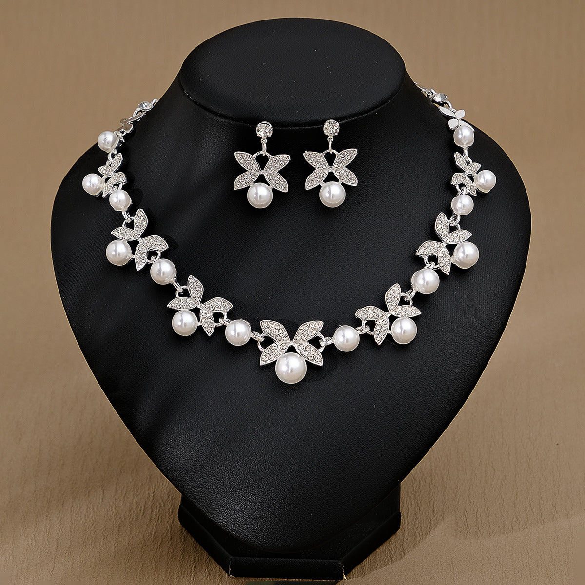 Pendientes Y Collar De Perlas Y Diamantes De Imitación Para Mujer