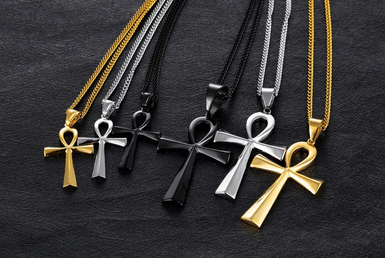Grenzüberschreitender E-Commerce-Warenursprung, europäische und amerikanische glänzende Edelstahl-altägyptische Kreuz-Männerhalskette Amulett Anhänger
