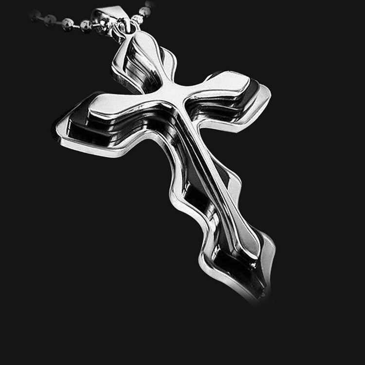 Mode Halskette Herren Kreative Dreistufige Blau-Schwarz Kreuz Anhänger 50cm Perlenkette Schmuck Geschenke für Männer