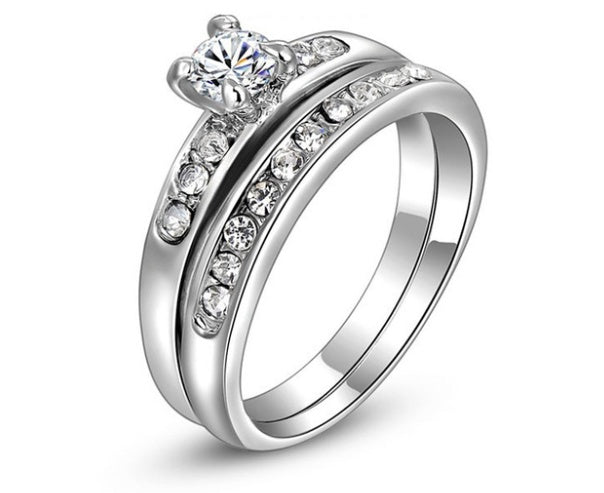 Silberfarbene Ring-Sets für Damen, modische Eheringe, Brautverlobungsringe, Damenringe, Schmuck, weibliche Zirkonia-Bagues