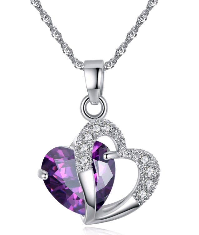 Amethyst Zirkon Herz Halskette Ohrringe Set Europäische und Amerikanische Weihnachtsgeschenke