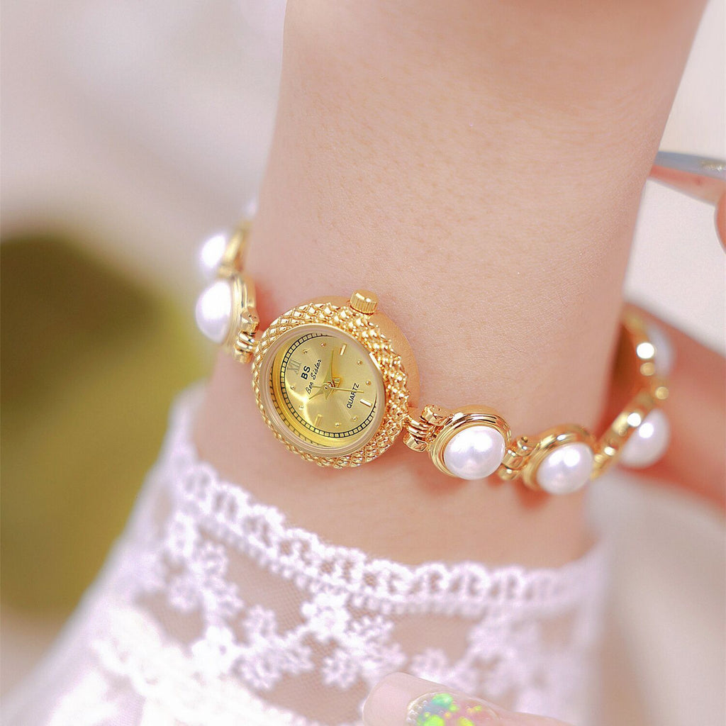 Reloj de pulsera de perlas BS New Light Luxury para mujer