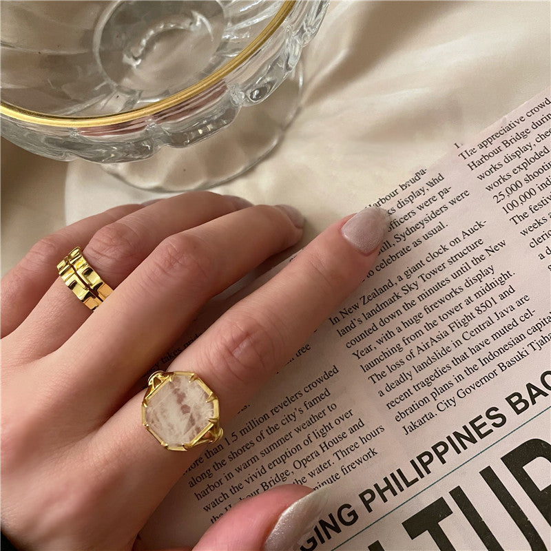 Geometrischer quadratischer Naturkristall 925 Sterling Silber verstellbarer Ring