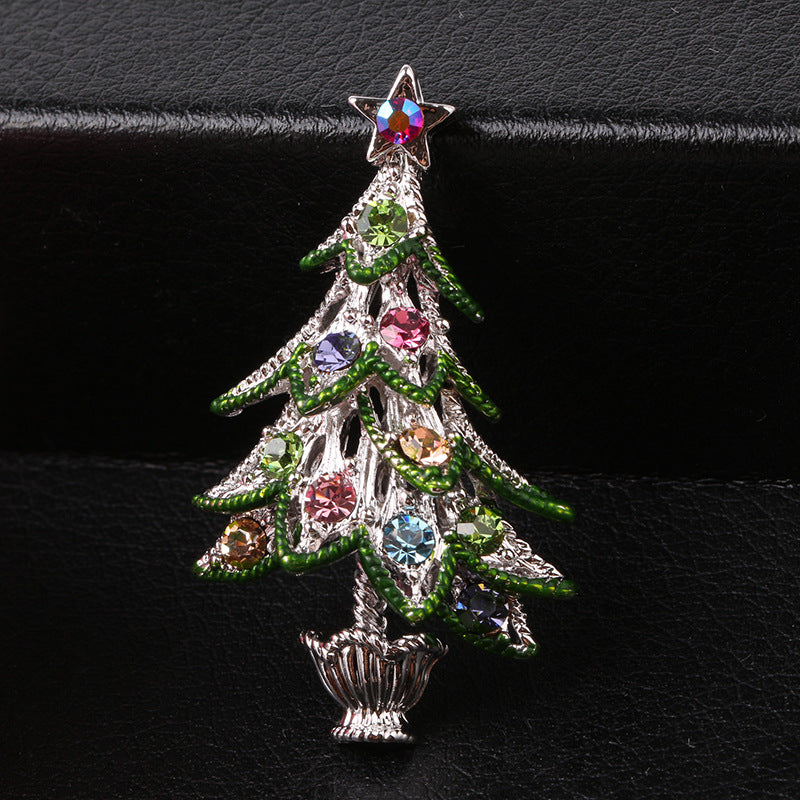 Diamond retro Christmas tree brooch
