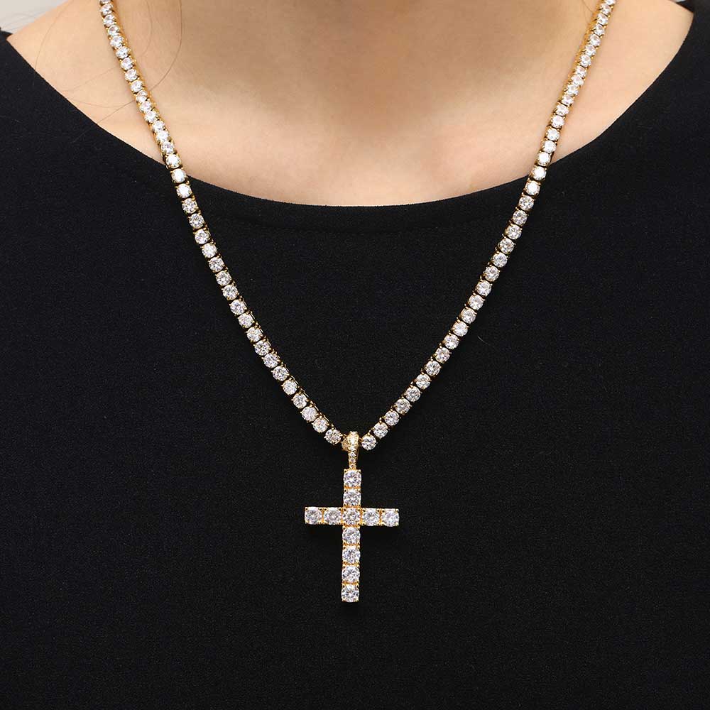 Massiver großer Kreuzanhänger Mikro-besetztes Hip-Hop-Collier