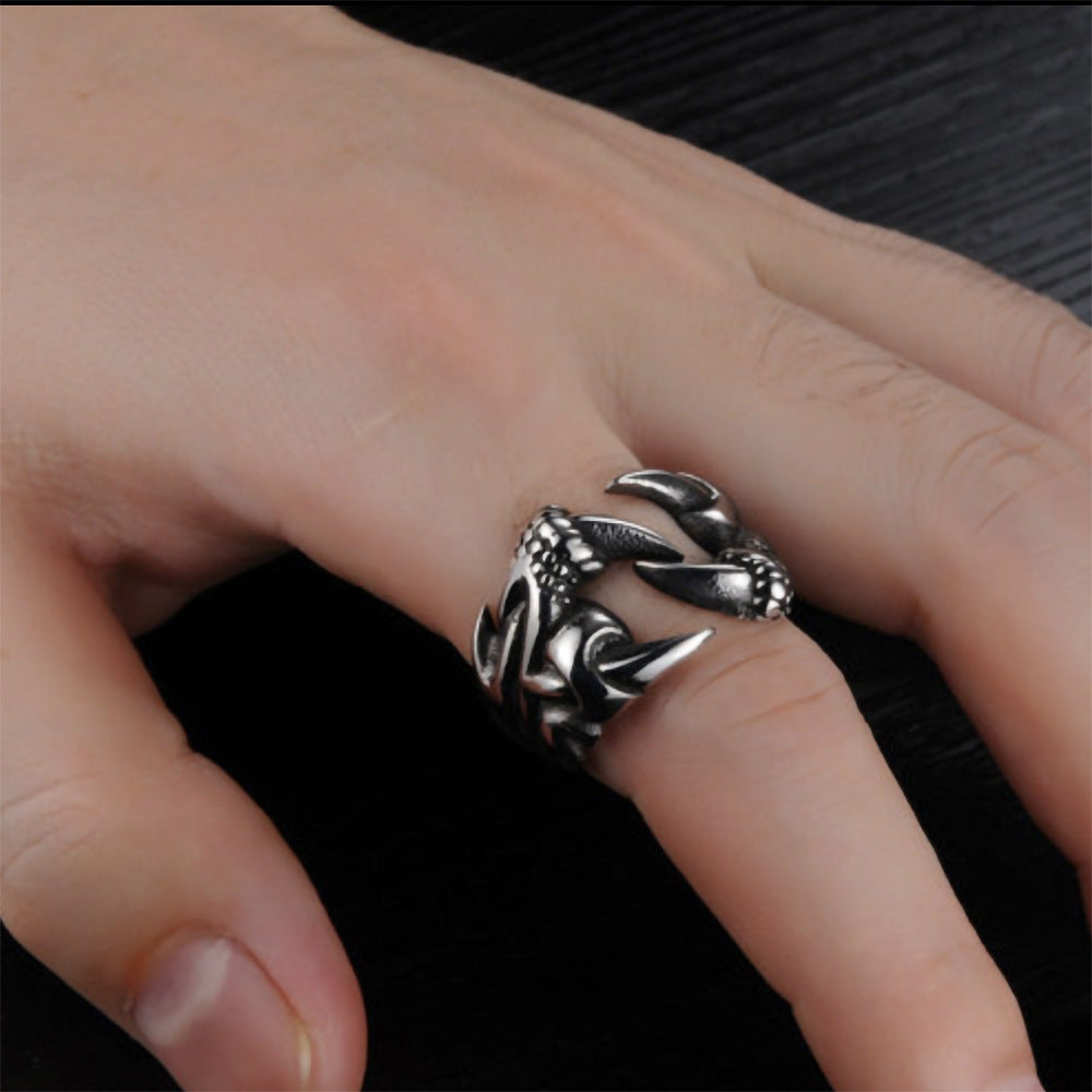 Anillo dominante de garra de dragón abierto para hombres, joyería punk cromada, anillos de fiesta con garra de dragón de acero de titanio para hombres