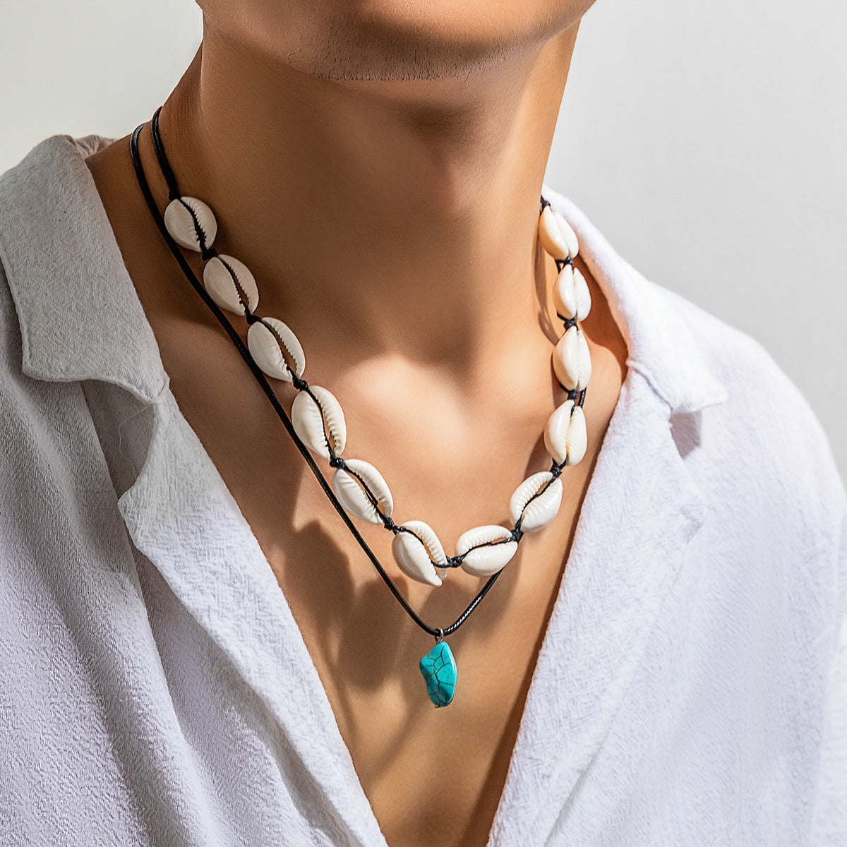 Muschelkette unregelmäßig Türkis Halskette für Herren Schlüsselbeinkette Schmuck