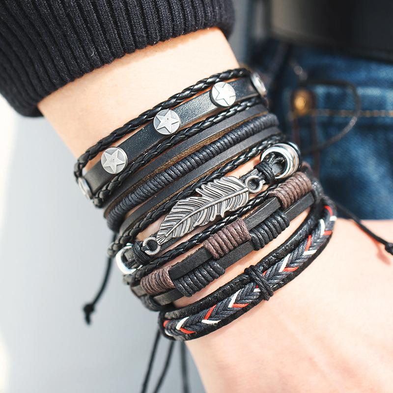 Pulsera de cuero multicapa para hombre