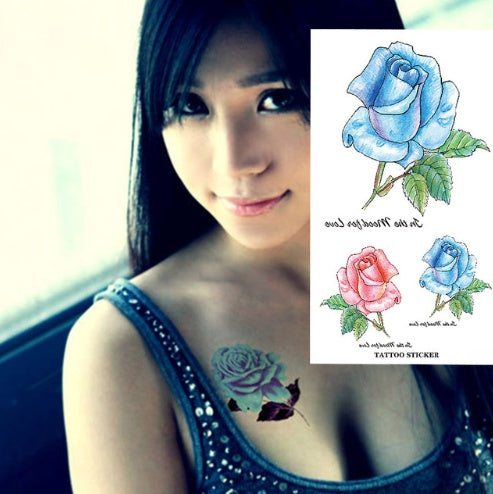 Pegatina de tatuaje de flores, boceto a color, pegatina de tatuaje de flores, peonías, rosas, ciruelos, pegatina de tatuaje