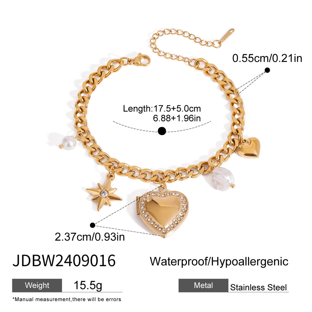 Pulsera de Cadena de Amor Pulsera de Moda de Acero de Titanio con Perlas y Lazo