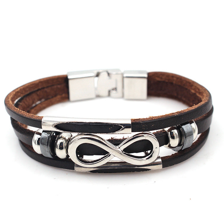 PH18 Direktvertrieb Europa und den Vereinigten Staaten neutralen nicht-Mainstream-Leder-Retro-Herren-Lederarmband Armband 8 Wort unbegrenztes Symbol