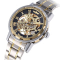 Die Gewinner-Herrenmode Business Casual Space Gravur Goldarmband Handaufzug-Mechanikuhr