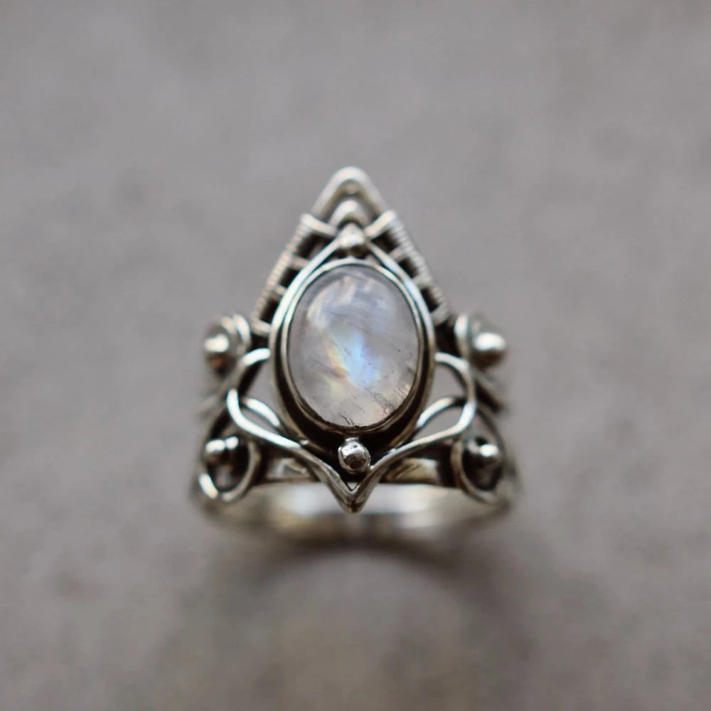 Kristallringe für Damen, böhmisch, antik, indisch, Mondstein, Edelschmuck, Mädchen