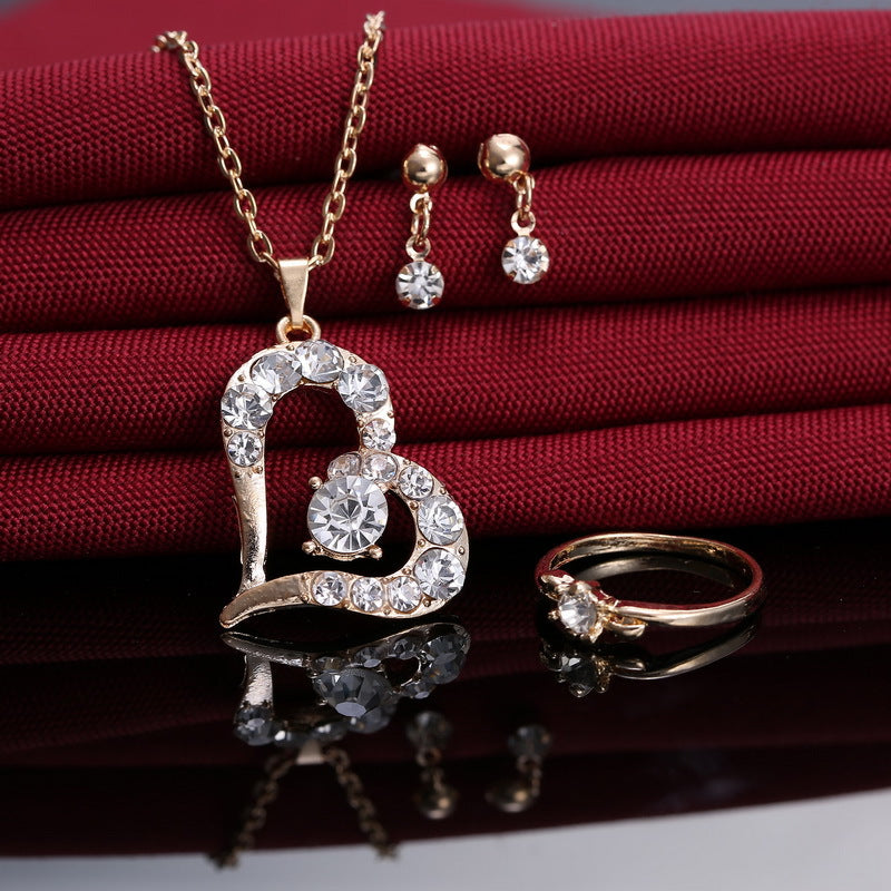 Herzanhänger-Schmuckset mit Strasssteinen