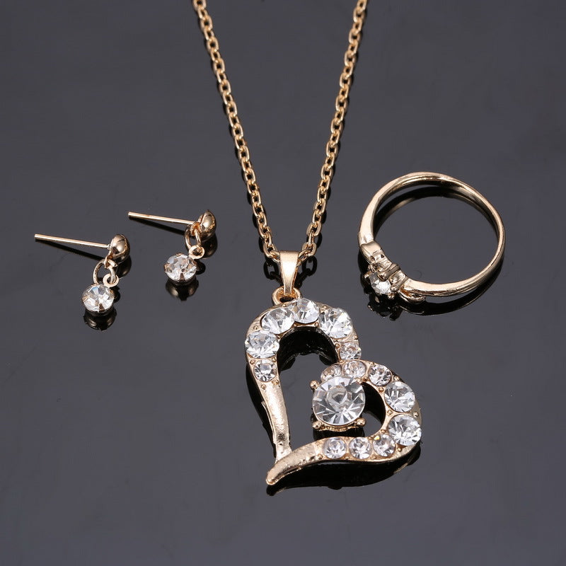 Herzanhänger-Schmuckset mit Strasssteinen