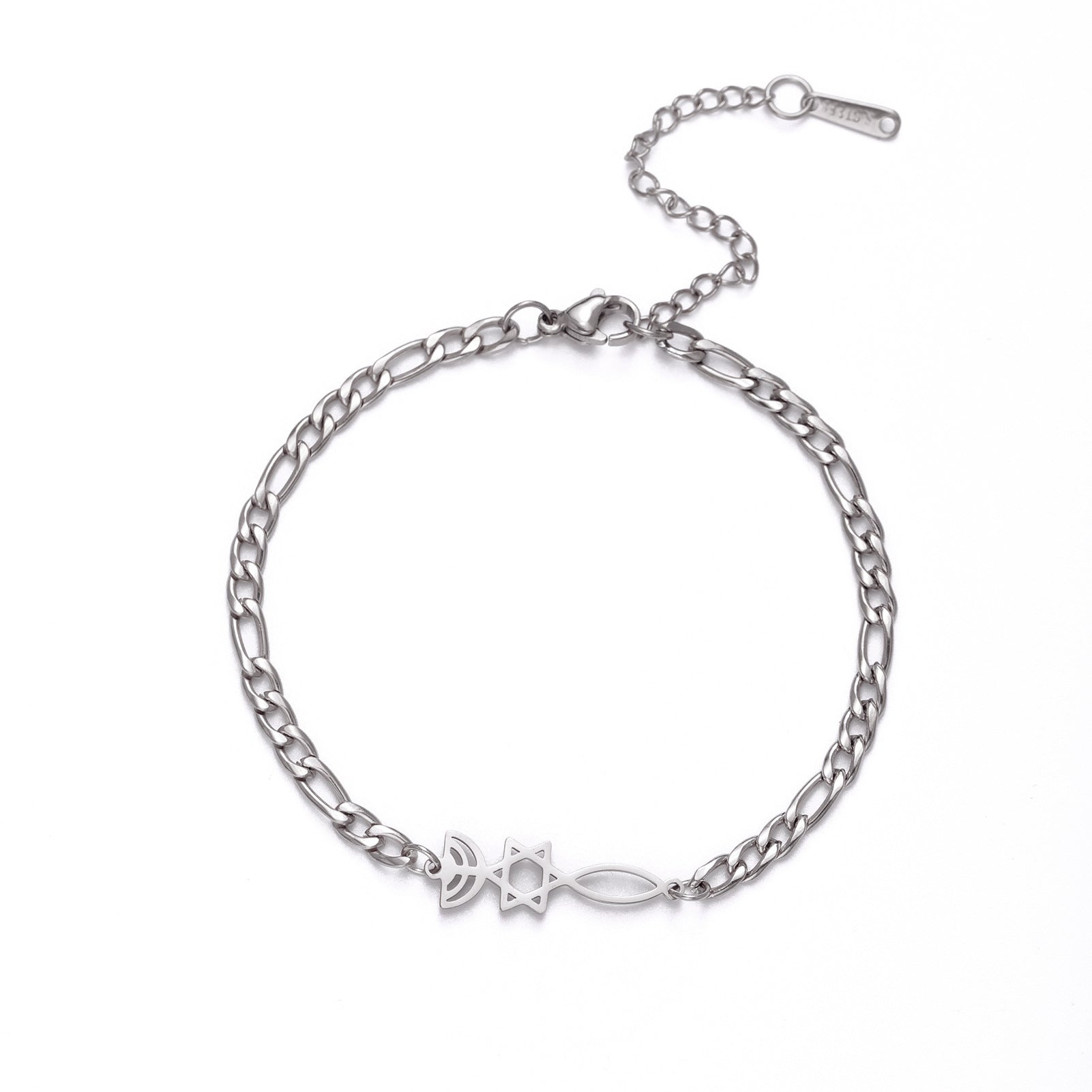 Pulsera de acero de titanio cortado, colgante de pez con estrella de seis puntas hueca