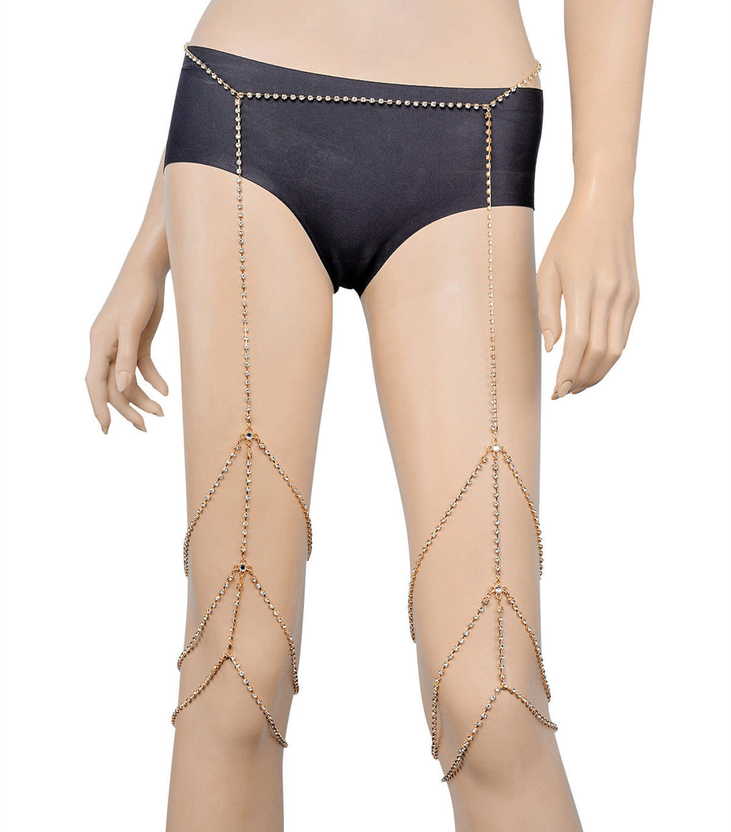 Cadena de cuerpo de bikini, cadena de muslo con diamantes incrustados