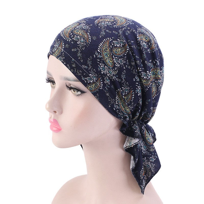 Stretch cotton print turban hat