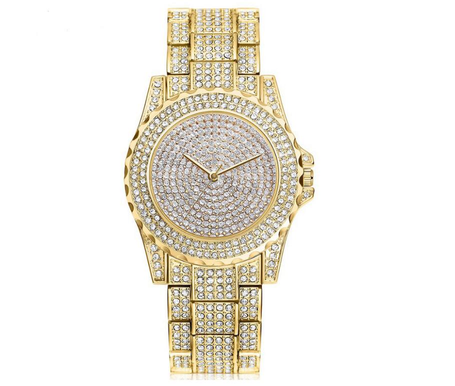Reloj de cuarzo de oro con cristales y diamantes para mujer, informal y con estilo