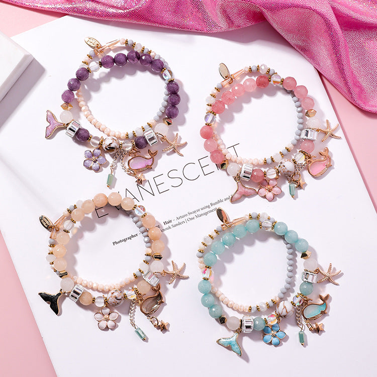 Pulsera cola de ballena doble elástico personalidad retro flor estrella de mar joyería de viento nacional