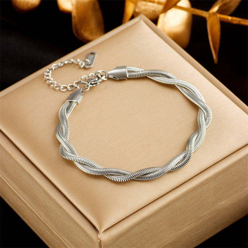 Pulsera de doble capa de moda punk chapada en oro de acero inoxidable para mujer, cadena de serpiente, joyería de lujo para fiesta