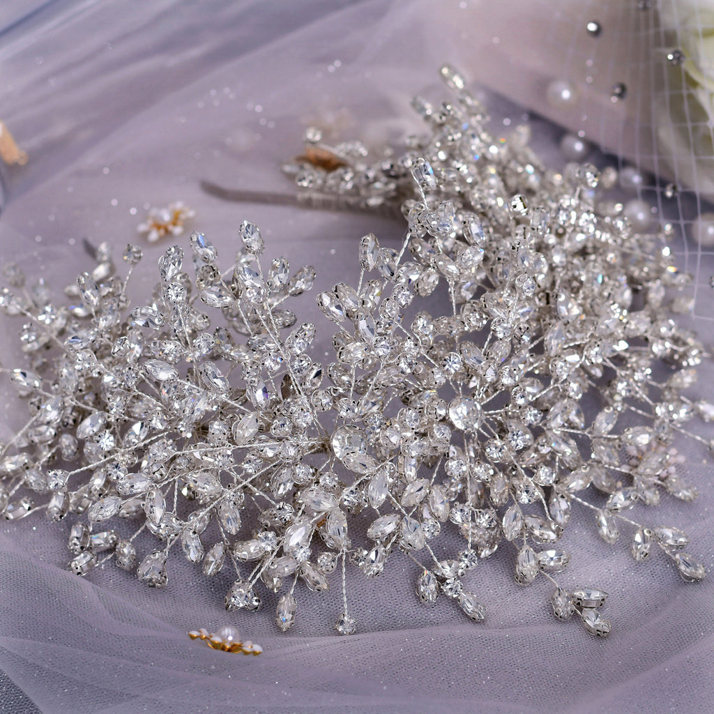 Nueva corona de boda de reina de hielo y nieve con diamantes de imitación hechos a mano pesados