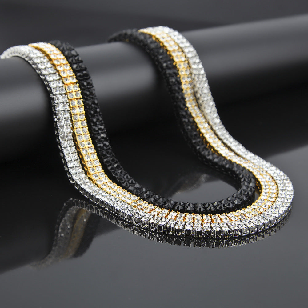 Legierung Diamant 2 Reihen Hip Hop Halskette