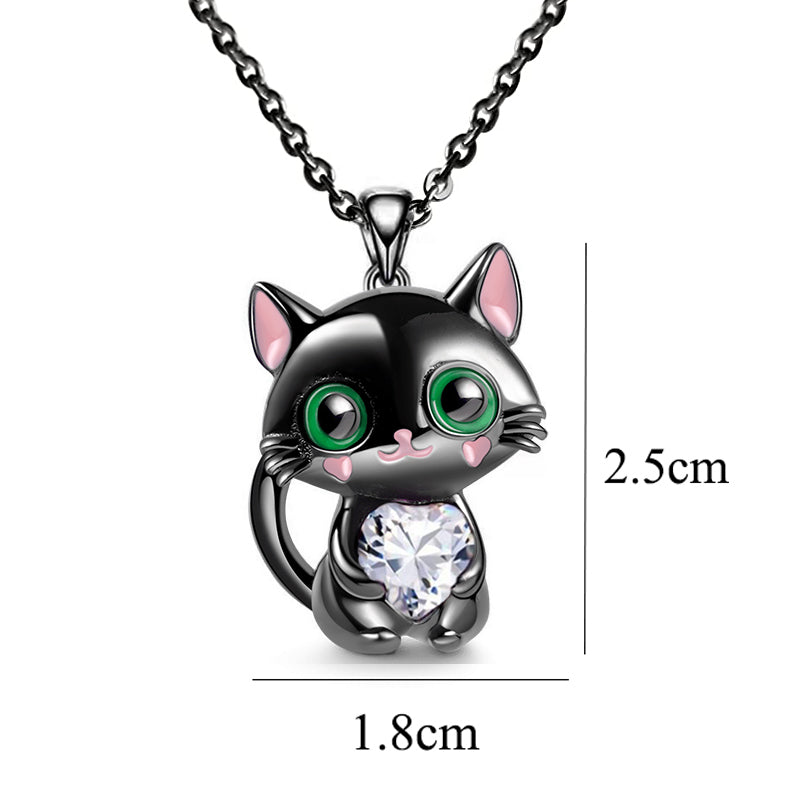 Collar de gato negro con colgante de gatito de corazón de diamantes de imitación rojos, azules, morados y blancos para suéter