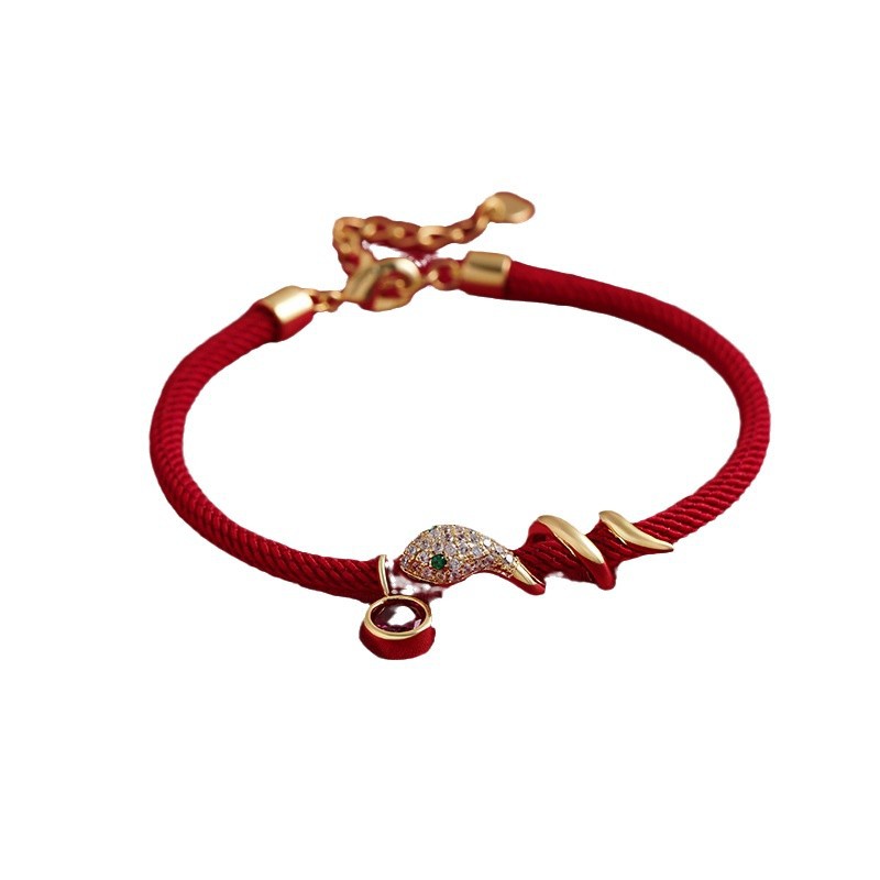 Zircon Snakelike Winding Retro Red Rope Bracelet