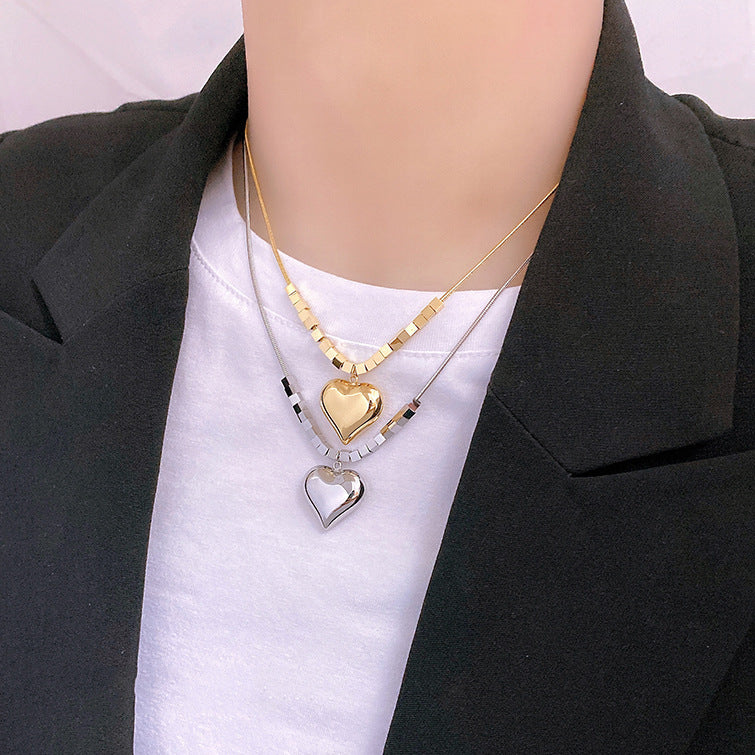 Women's Square Titanium Steel Heart Necklace