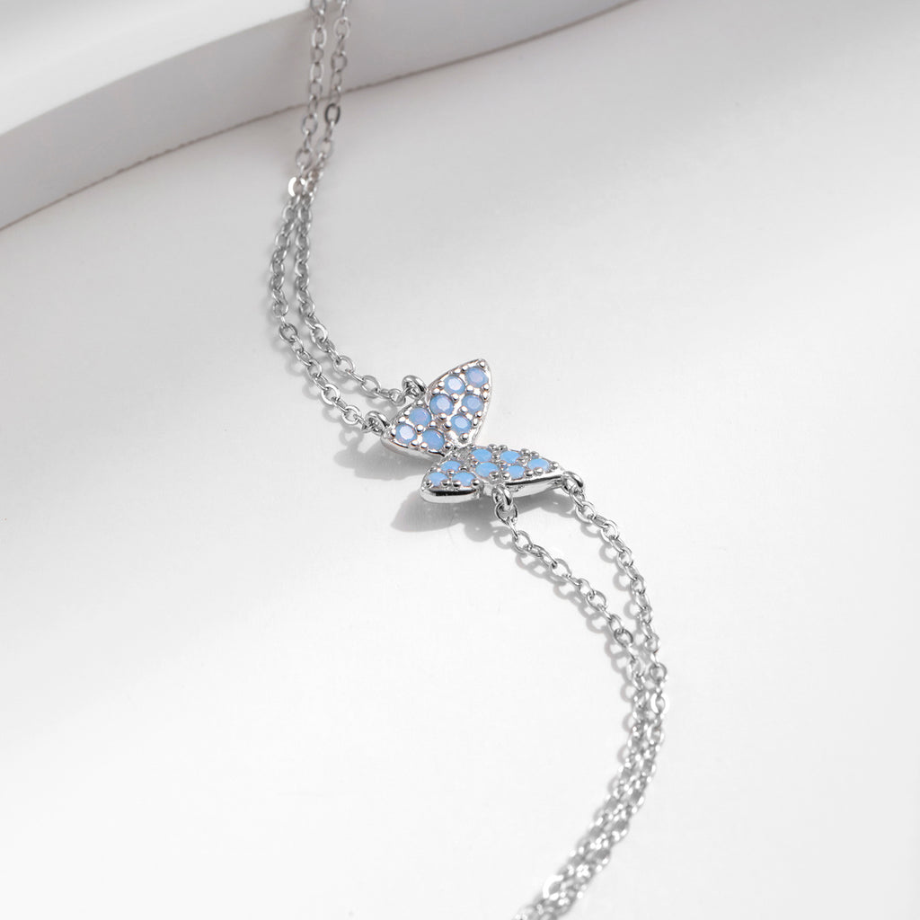 S925 Silver Double-layer Bracelet Exquisite Beautiful Crystal Butterfly