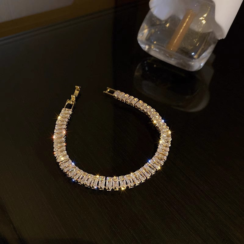 Joyería de moda, pulsera geométrica cuadrada de circonia, pulsera elegante de corazón, moda coreana, lujo ligero para celebridades de internet